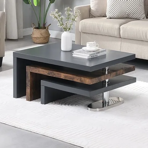 BRAND NEW BOXED DESIGN SQUARE COFFEE TABLE IN STRADA GREY AND SMOKED OAK (1 BOX)