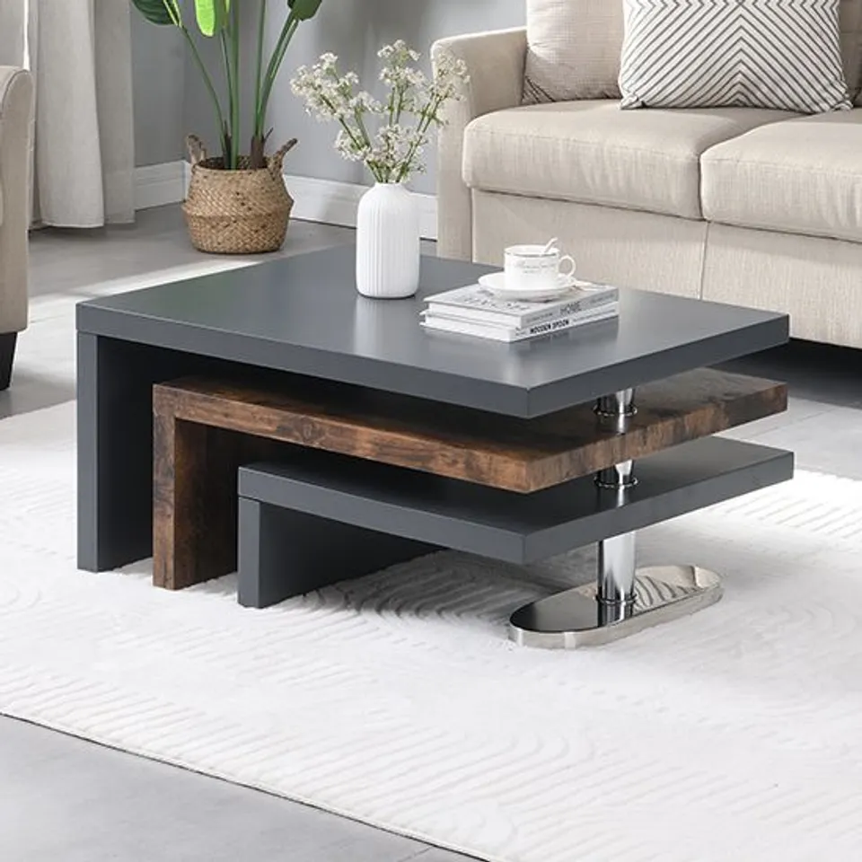 BRAND NEW BOXED DESIGN SQUARE COFFEE TABLE IN STRADA GREY AND SMOKED OAK (1 BOX)