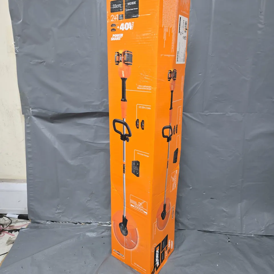 BOXED WORX 33CM WG183E CORDLESS GRASS TRIMMER