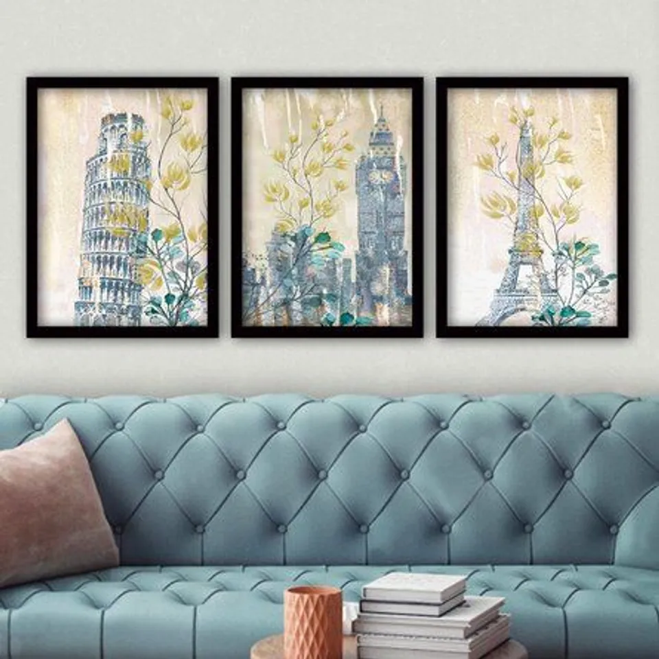 BOXED 3 PIECE PICTURE FRAME PAINTING PRINT SET ON WOOD 