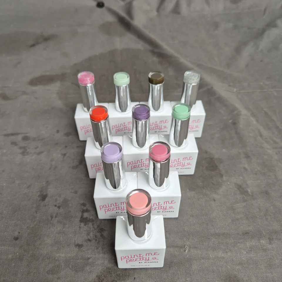 LOT OF 10 PAINT ME PRETTY BY ALEASHA GEL NAIL VARNISH - ASSORTED COLOURS - 20ML