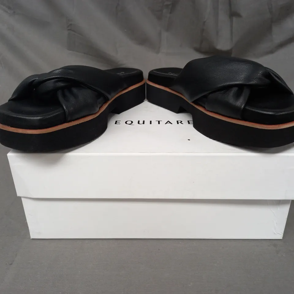 BOXED PAIR OF EQUITARE CLARA PLATFORM OPEN TOE SANDALS IN BLACK EU SIZE 36