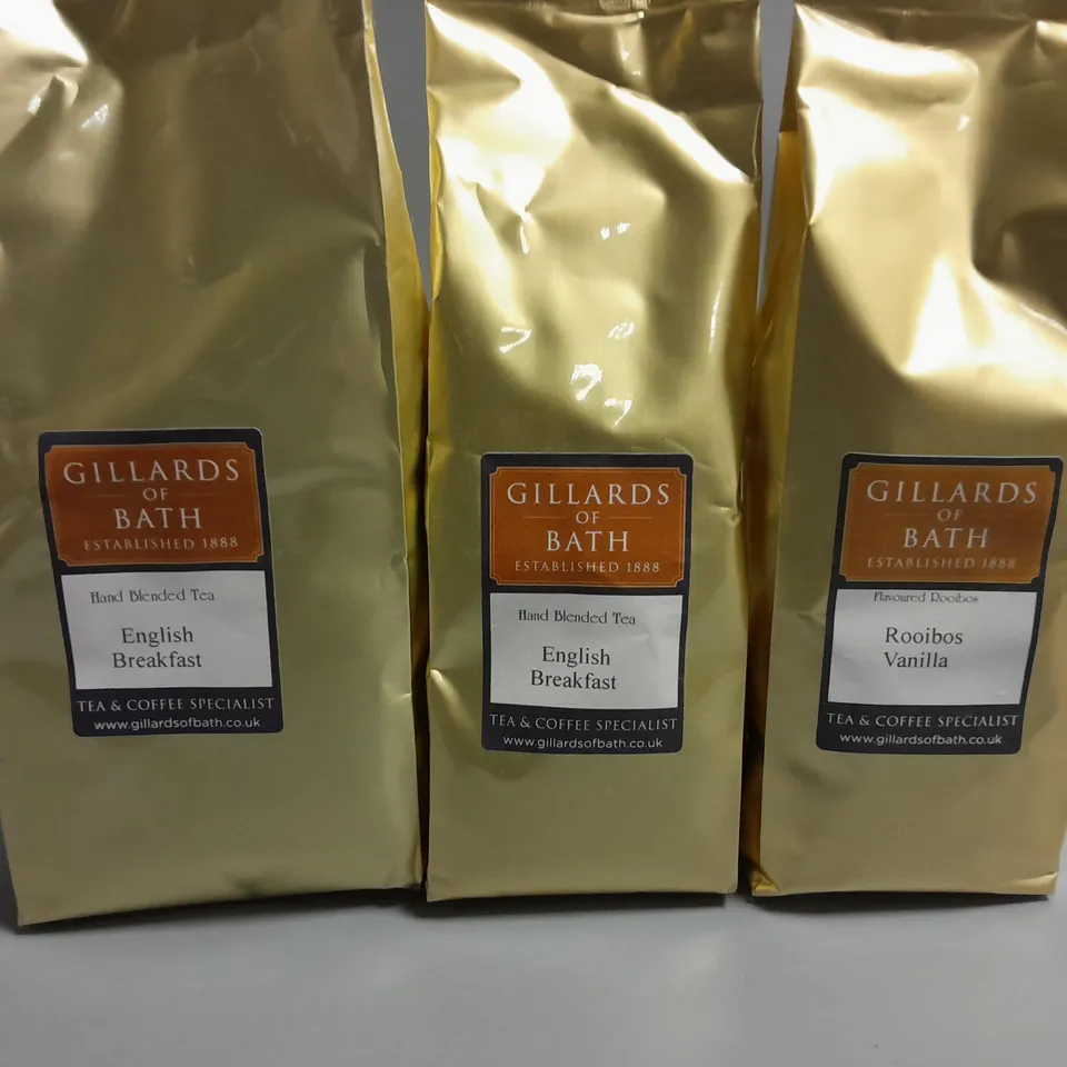 LOT OF 4 GILLARDS OF BATH TEAS INCLUDE ENGLISH BREAKFAST & ROOIBOS VANILLA