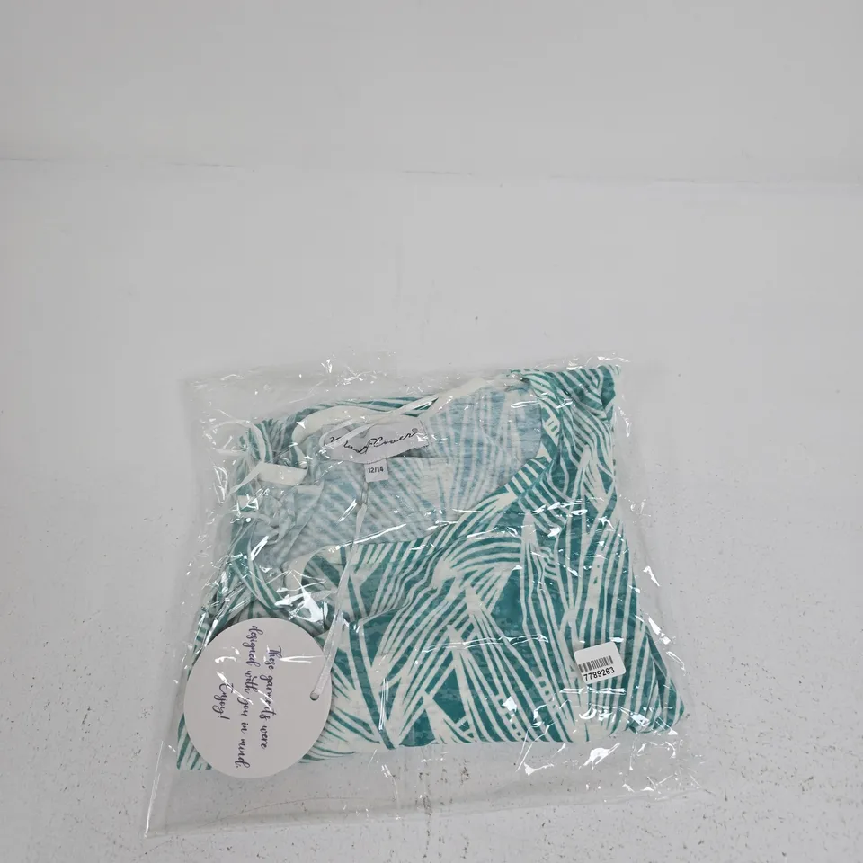 MUDFLOWER TEAL PALM PRINT TOP, UK 12-14 (12/14)