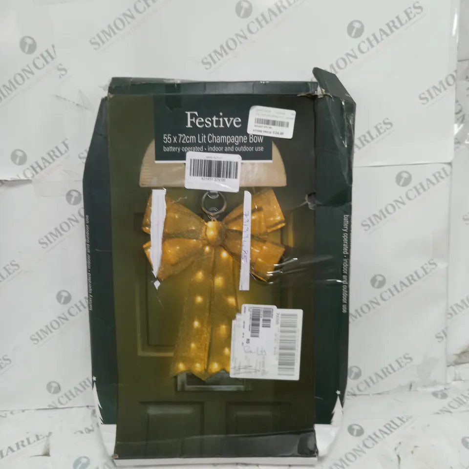 FESTIVE 55 X 72CM LIT CHAMPAGNE BOW 
