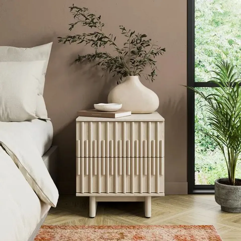 BOXED TAHLIA 2 DRAWER BEDSIDE TABLE (1 BOX)