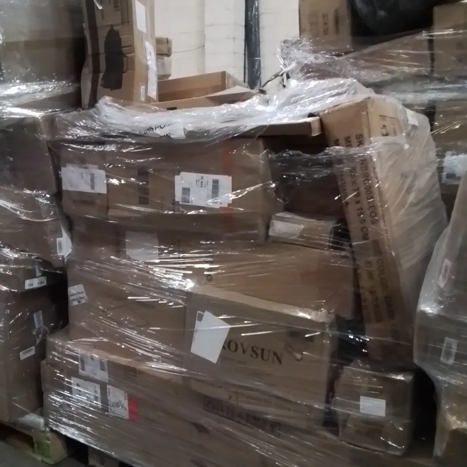 PALLET OF ASSORTED HOUSEHOLD GOODS AND PRODUCTS TO INCLUDE;BAIT BOAT,VACUUM CLEANER,CHAIR
