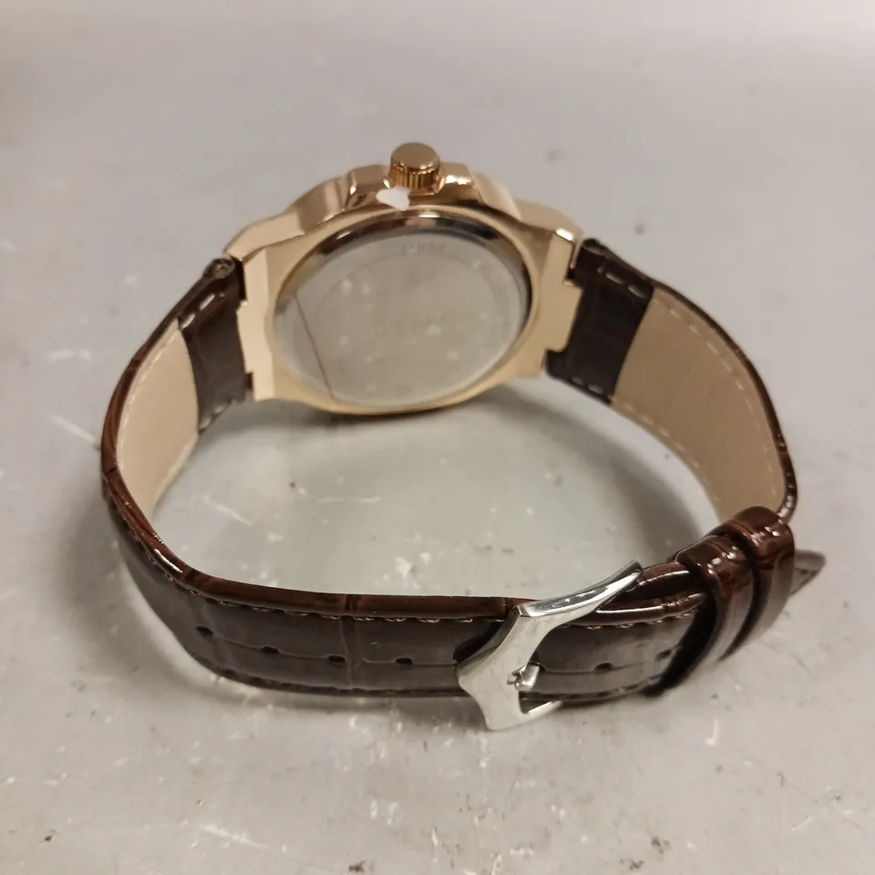 MENS FRANK SCHMIDT WATCH – TEXTURED DIAL WITH DATE – LEATHER STRAP- MODEL: FSL AMBASSADOR – 3ATM WATER RESISTANT