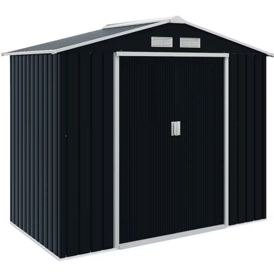 BOXED OUTSUNNY 7 X 4FT LOCKABLE LARGE GARDEN METAL STORAGE SHED - DARK GREY - 845-030CG (2 BOXES)