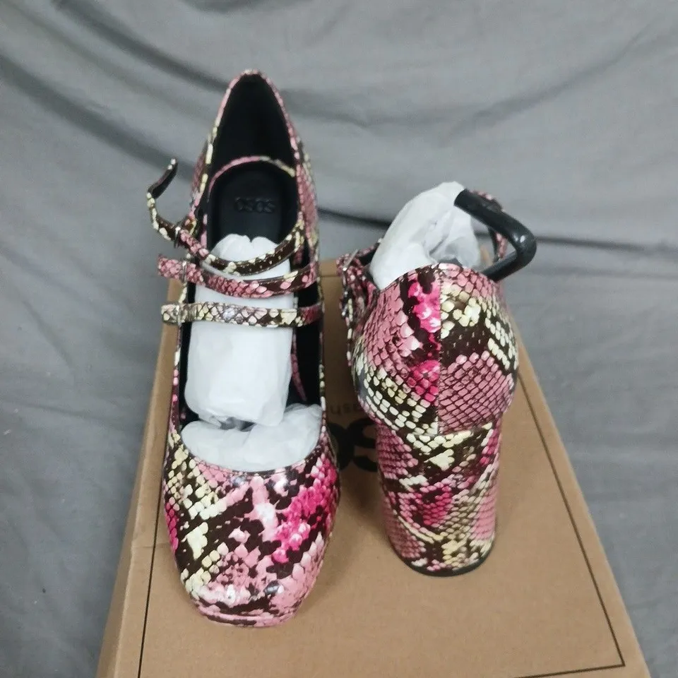 BOXED ASOS SNAKE PRINT POP UP HEELS - UK 7