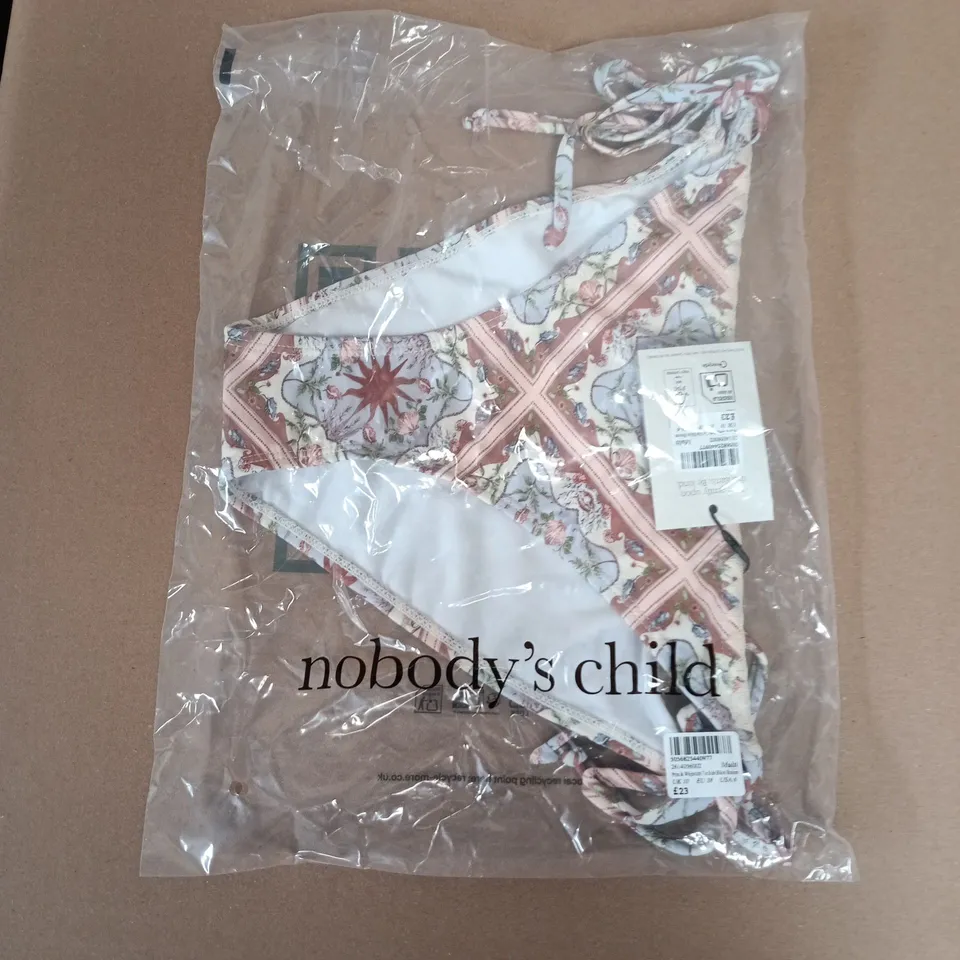 BAGGED NOBODYS CHILD PRINT & WHIPSTITCH TIE SIDE BIKINI BOTTOM IN MULTI - UK 10