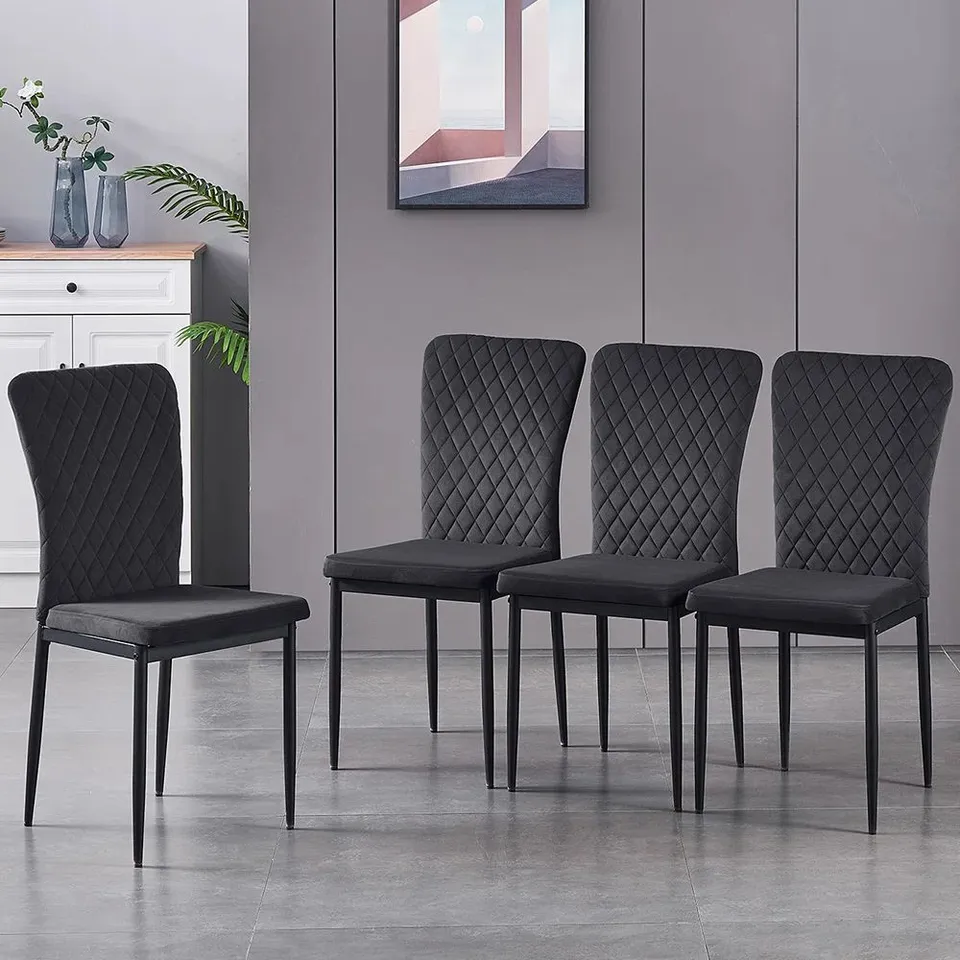 BOXED SET OF 4 LEILAUNI TUFTED UPHOLSTERED VELVET ARMLESS DINING CHAIRS - BLACK (1 BOX)