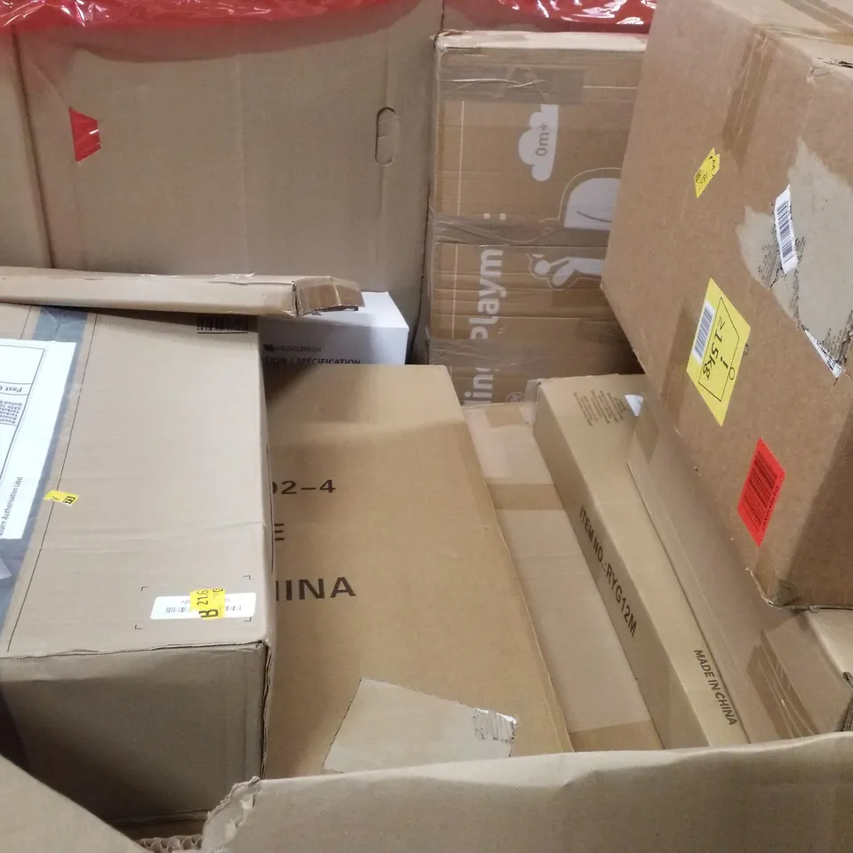 PALLET CONTAINING ASSORTED PRODUCTS INCLUDING PLAYPEN, STEAM CLEANER, KIDS BOOSTER SEAT, CONSOLE TABLE & STRIP LIGHT FIXTURE