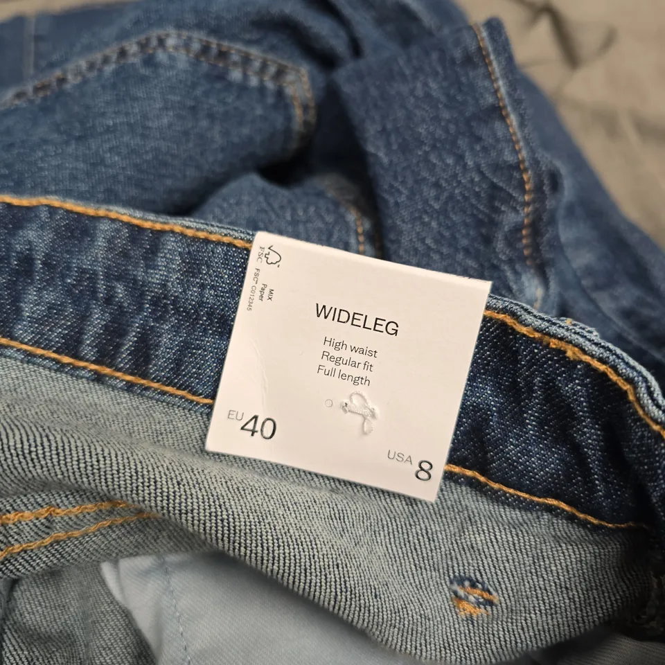 UK 12 MANGO MNG WIDE-LEG INDIGO JEANS – HIGH-WAIST, INDIGO FABRIC