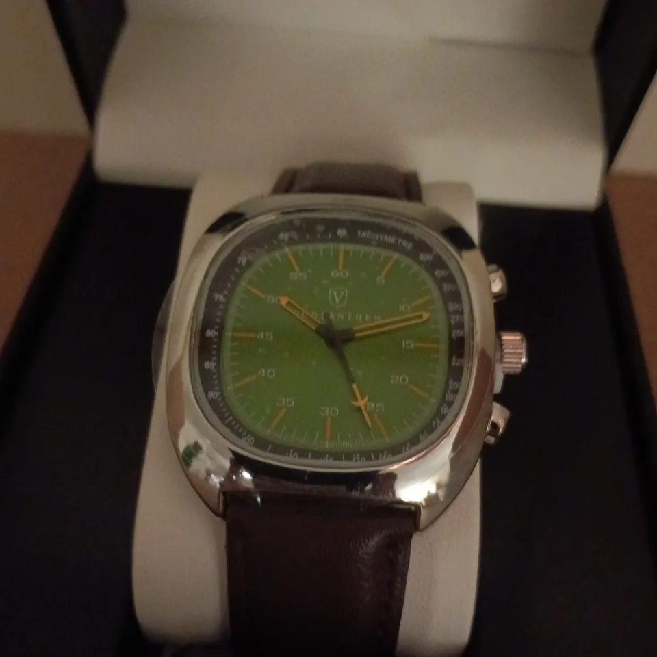 BOXED VONLANTHEN GREEN DIAL BROWN LEATHER STRAP WATCH