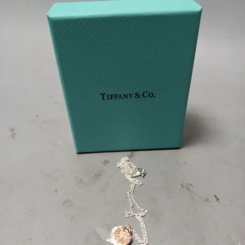 TIFFANY PINK DOUBLE HEART TAG PENDANT IN SILVER