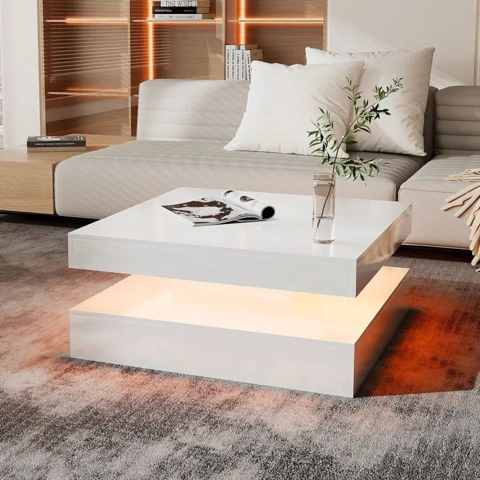 BOXED CHARVEZ SOLID COFFEE TABLE WITH 16 COLOURS LED LIGHTS