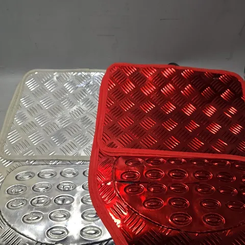 SET OF 3 JUST ESSENTIALS UNIVERSAL FLOOR MATS IN RED & CHROME
