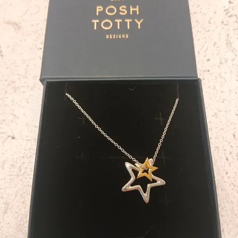 POSH TOTTY DESIGNS OPEN DOUBLE STAR CHARM NECKLACE STERLING SILVER