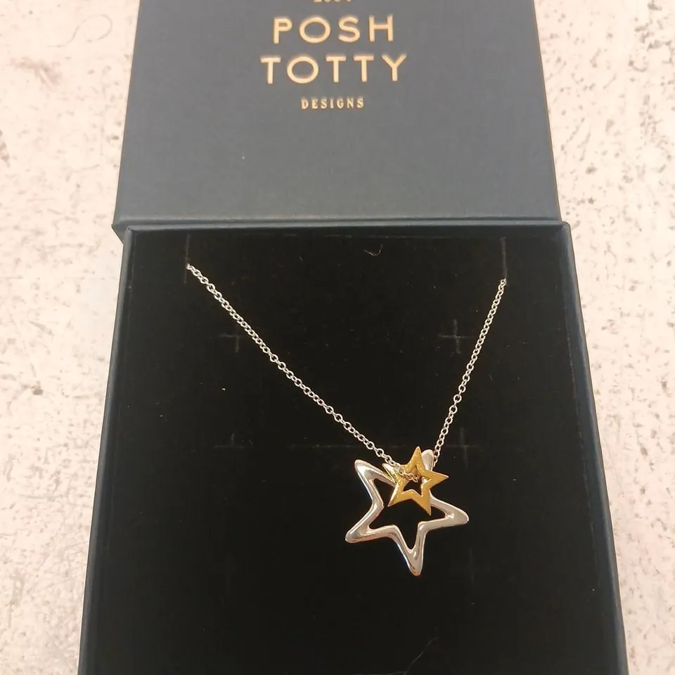 POSH TOTTY DESIGNS OPEN DOUBLE STAR CHARM NECKLACE STERLING SILVER