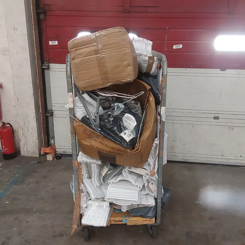 CAGE CONTAINING A LARGE ASSORTMENT OF COAT HANGERS AND OTHER CONSUMER PRODUCTS ECT // CAGE NOT INCLUDED 