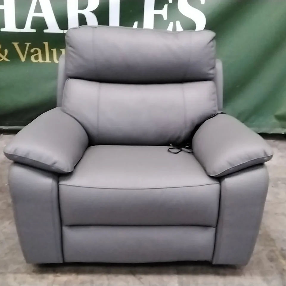 QUALITY ITALIAN DESIGNER PATRIZIO SMALL ARMS ELECTRIC RECLINER CHAIR - ANTHRACITE GREY LEATHER