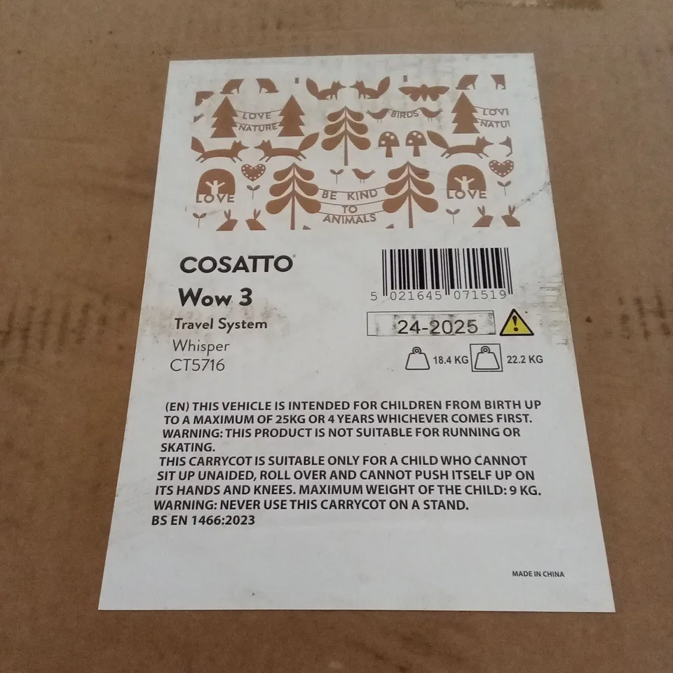BOXED COSATTO WOW 3 TRAVEL SYSTEM - WHISPER 