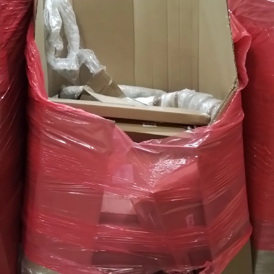 PALLET CONTAINING VARIOUS ASSORTED BOXED HOUSEHOLD ITEMS TO INCLUDE: CAMPING CHAIRS, AREA RUGS, BED RAILS AND LOTS MORE UNMARKED BOXED ITEMS 