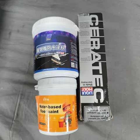 BOX OF ASSORTED CAR ITEMS TO INCLUDE - FLOOR PAINT - LIQUI MOLY - LUBE / COLLECTION ONLY 