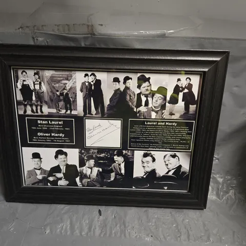 LAUREL AND HARDY FRAMED COLLAGE PRINT WITH SIGNATURES