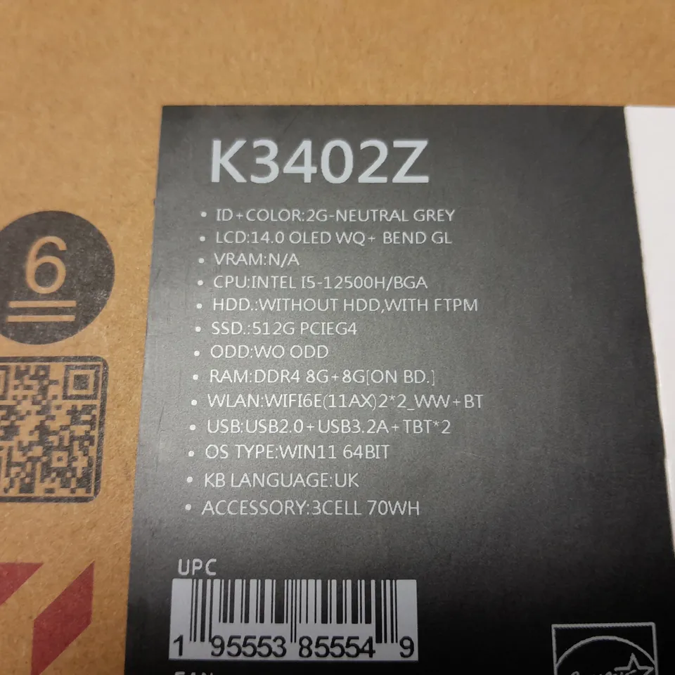 BOXED ASUS VIVBOOK INTEL I5 12500 LAPTOP IN SILVER - K3402Z