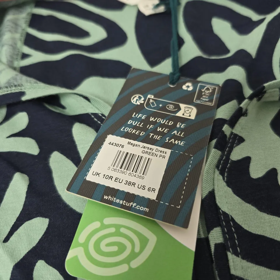 WHITE STUFF MEGAN JERSEY DRESS – GREEN PRINT (UK 10R / EU 38R / US 6R)