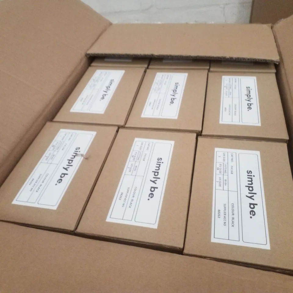 BOX CONTAINING APPROXIMATELY 9 PAIRS OF BRAND NEW SIMPLY BE BLACK JUPITER WIDE MESH SLINGBACK FLATS - SIZE 5