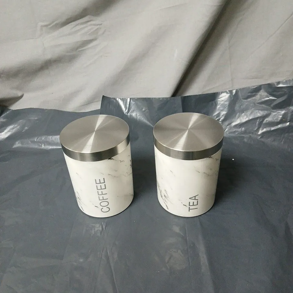 MARBLE-EFFECT CANISTER SET FOR COFFEE & TEA WITH STAINLESS STEEL LIDS (2-PIECE)