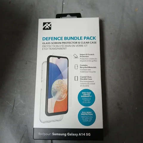 BOX OF APPROXIMATELY 20 SAMSUNG GALAXY A14 5G DEFENCE BUNDLE PACK – GLASS SCREEN PROTECTOR & CLEAR CASE