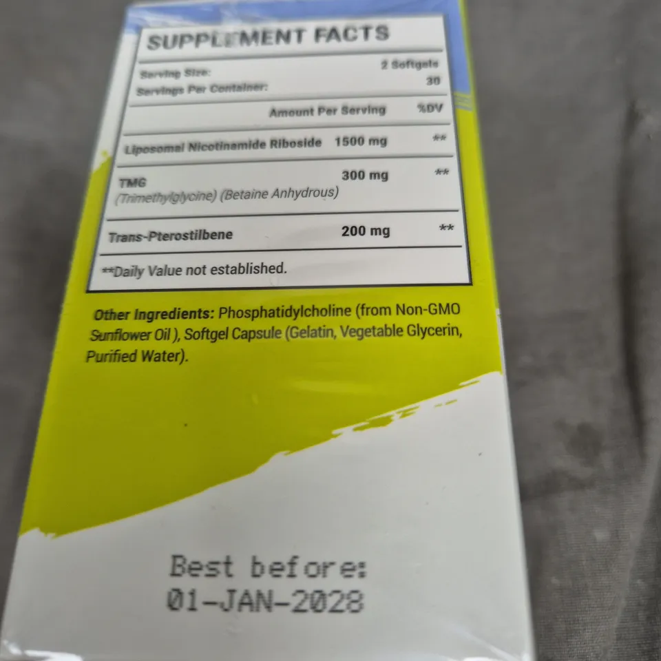 3 X LIPOSOMAL NICOTINAMIDE RIBOSIDE 2000 MG – 60 SOFTGELS WITH TRANS-PTEROSTILBENE & TMG