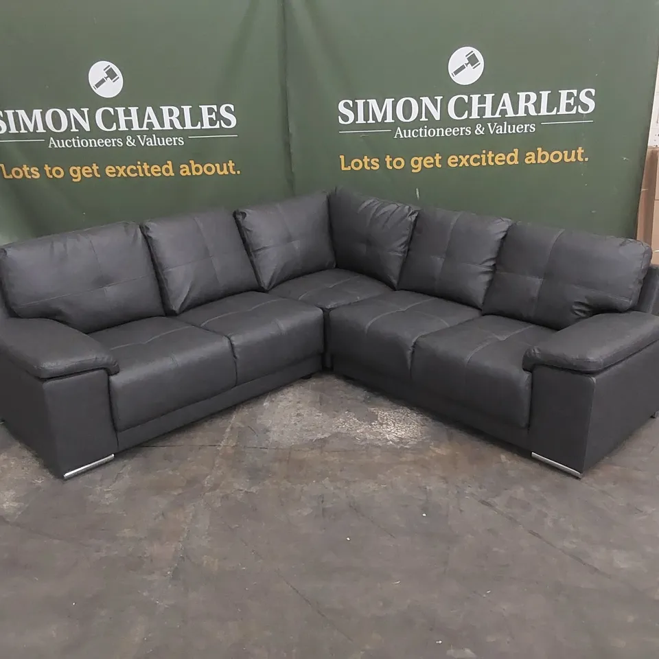 QUALITY DESIGNER FAUX LEATHER CORNER SOFA - GREY