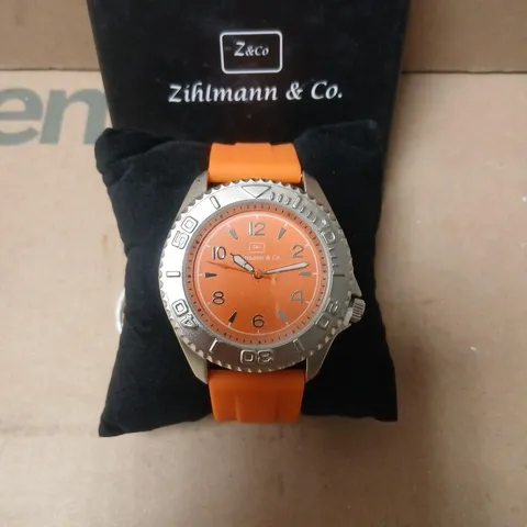 ZIHLMANN & CO. DIVER-STYLE WRISTWATCH WITH ORANGE STRAP – BOXED