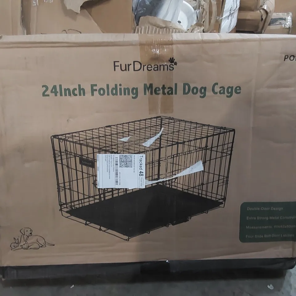 BOXED FURDREAMS 24 INCH FOLDING METAL DOG CAGE