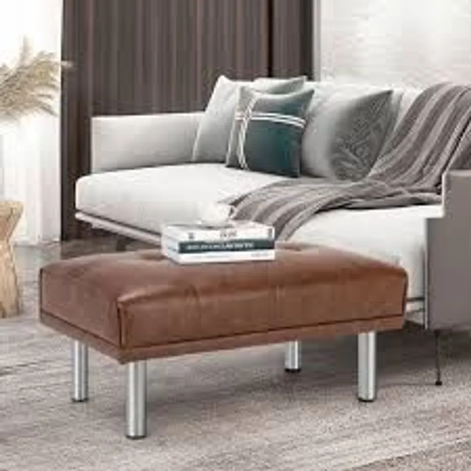 BOXED COSTWAY LEATHER TUFTED UPHOLSTERED OTTOMAN BENCH FOR LIVING ROOM ENTRYWAY - COFFEE