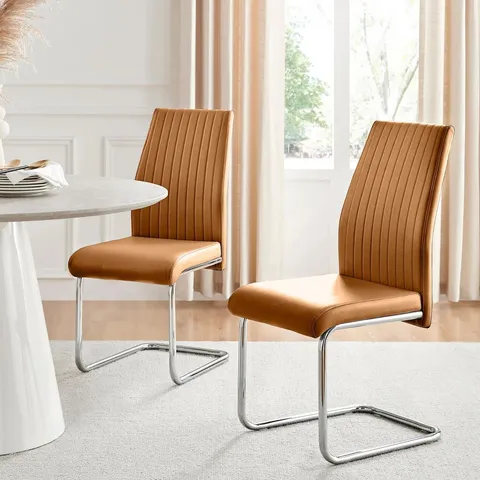 BOXED 2X LORENZO TAN FAUX LEATHER DINING CHAIRS