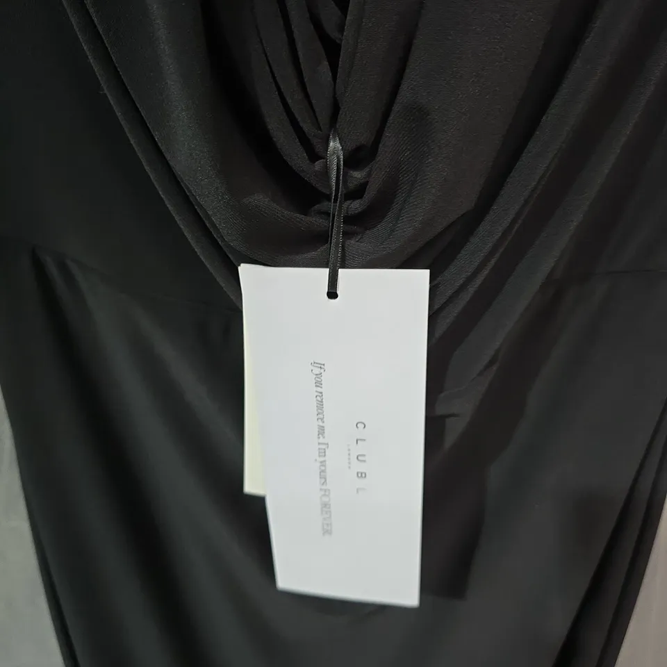 CLUB L LONDON BLACK DRAPED NECK MAXI DRESS