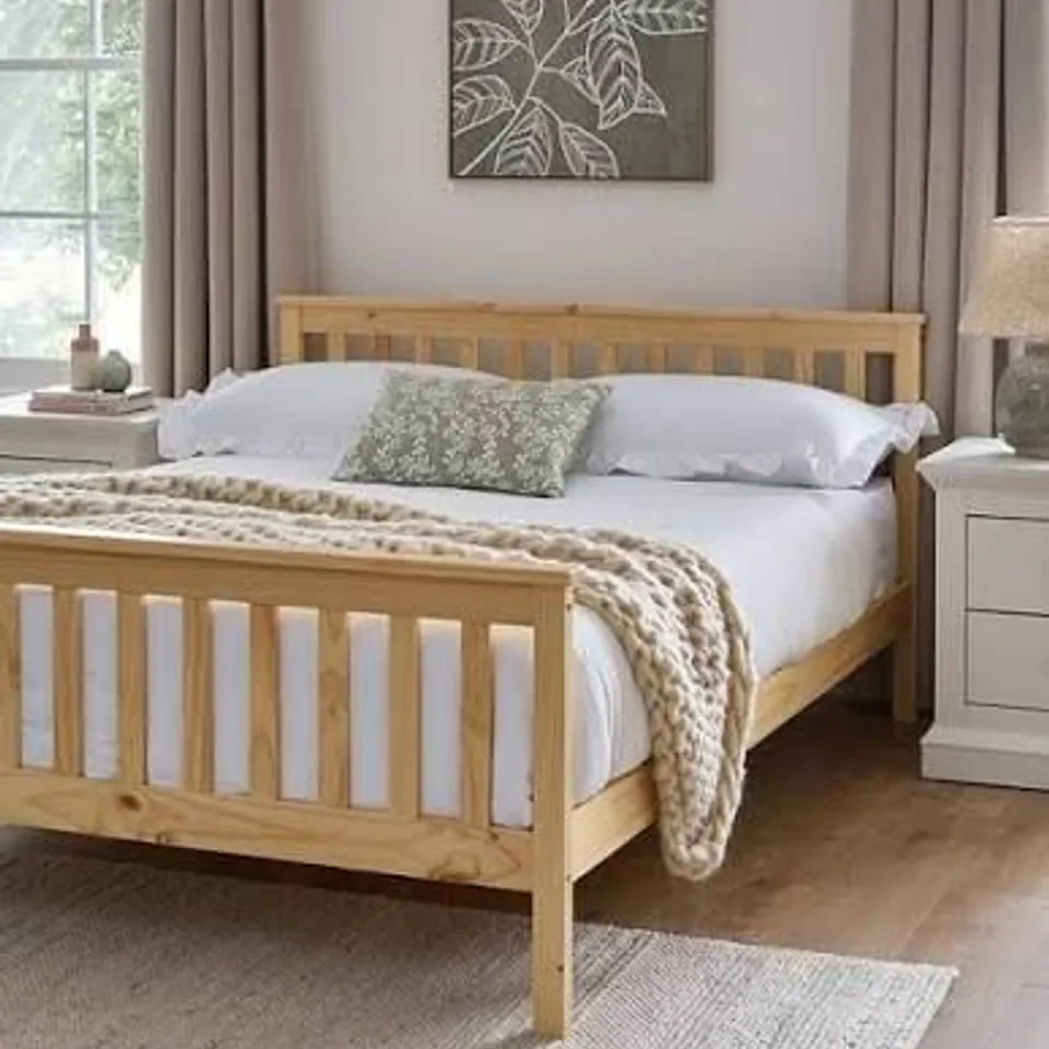 BOXED DAWSON WOODEN SMALL DOUBLE BED FRAME - NATURAL 