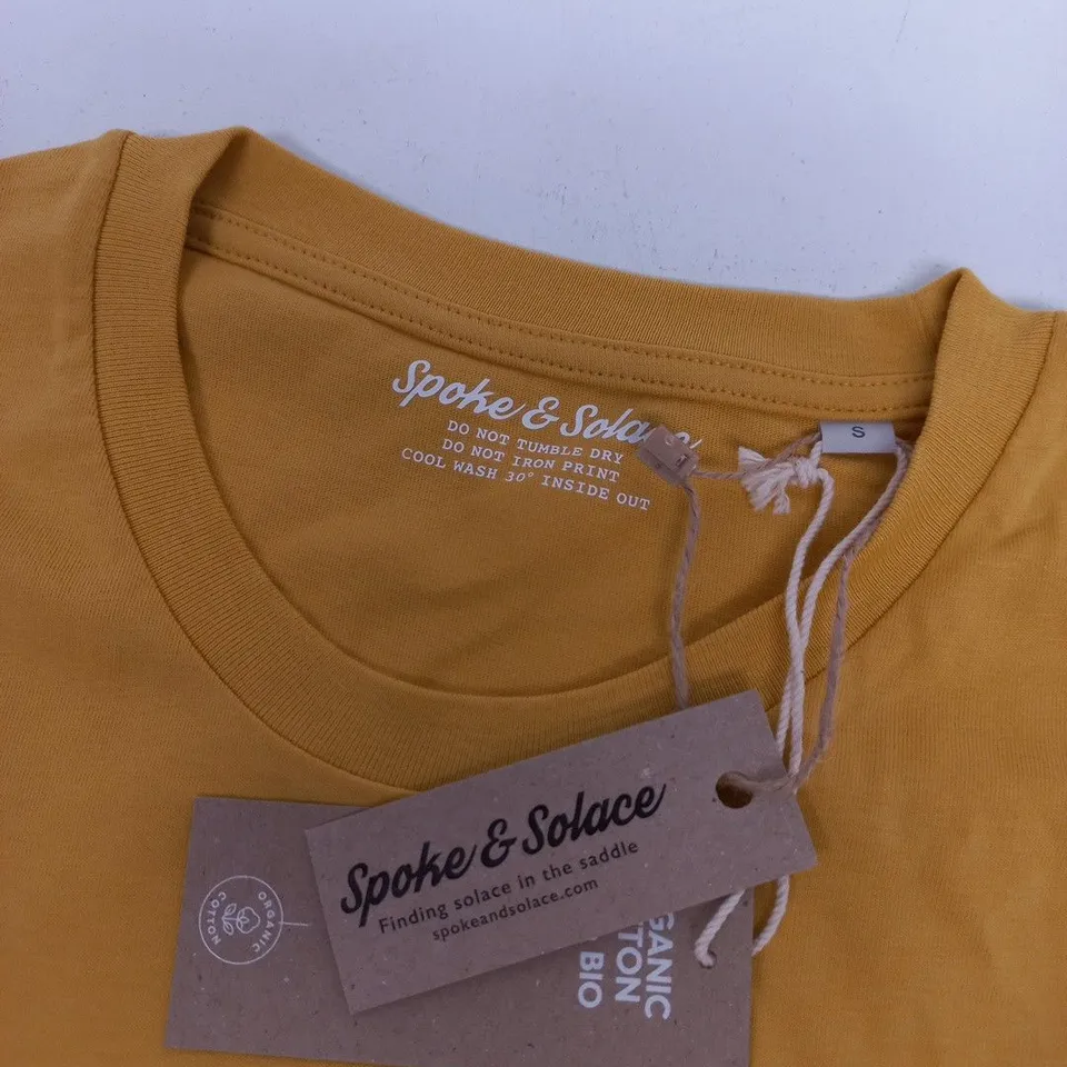 SPOKE & SOLACE T-SHIRT – MUSTARD YELLOW, UK SIZE S