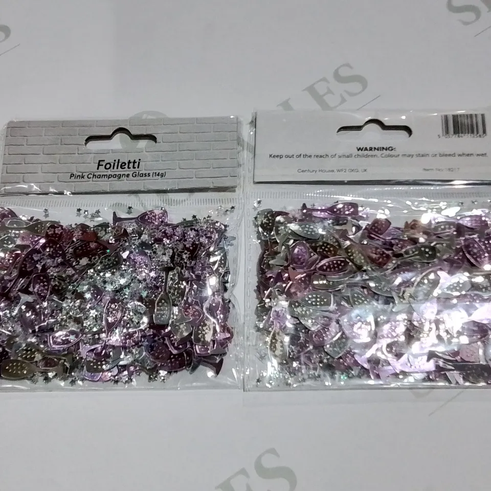 LOT OF 144 BRAND NEW 14G PACKS OF PINK CHAMPAGNE GLASS CONFETTI 