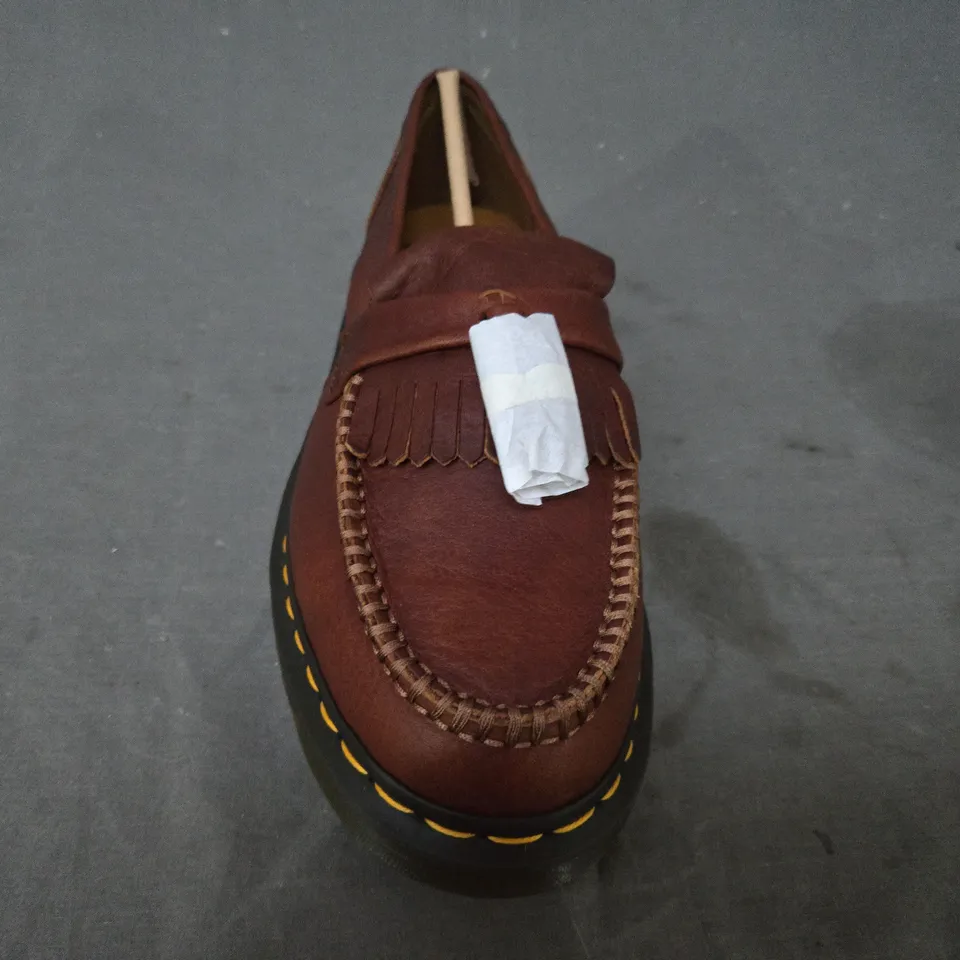 BOXED PAIR OF DR MARTENS ADRIAN YS LOAFERS IN CASHEW COLOUR UK SIZE 8