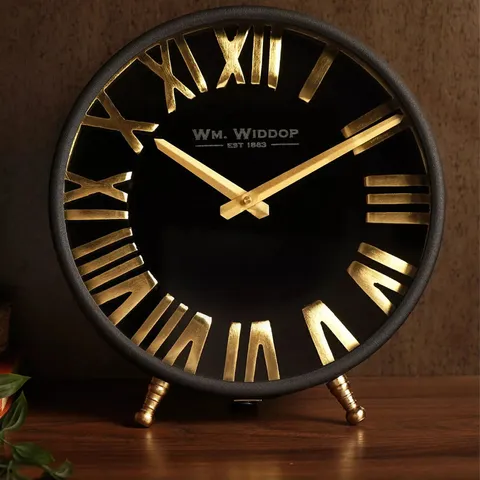 HESTIA BLACK & GOLD TABLE CLOCK - 25CM