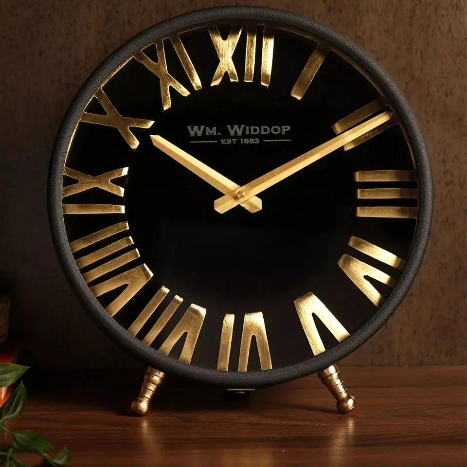 HESTIA BLACK & GOLD TABLE CLOCK - 25CM