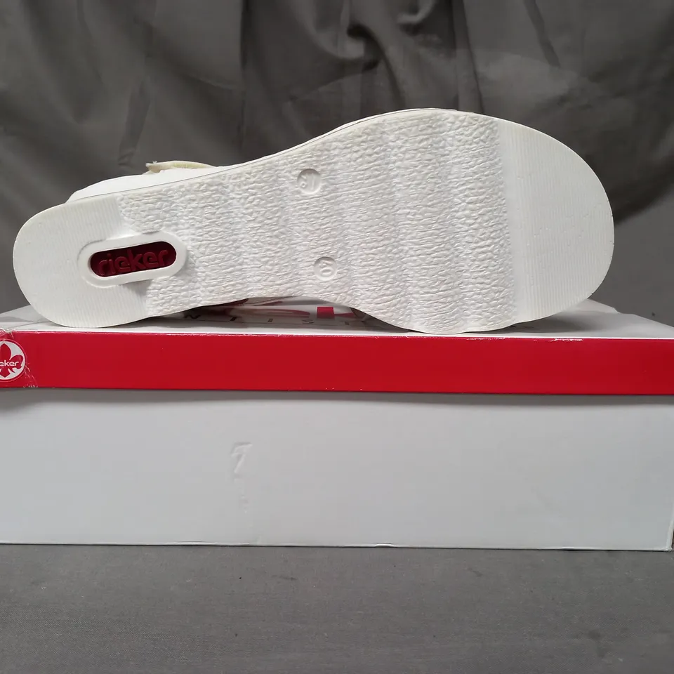 BOXED PAIR OF RIEKER STRAPPY SANDALS IN WHITE SIZE 6.5
