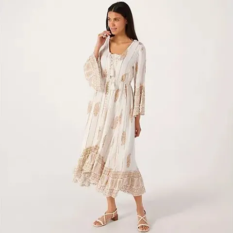 IZABEL LONDON FOIL PRINT DRESS WHITE SIZE SIZE 10